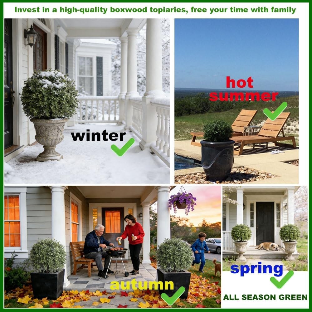 2&rsquo;T 18 »W Boxwood Ball Artificial Topiary Trees Potted Faux Outdoor Plants
