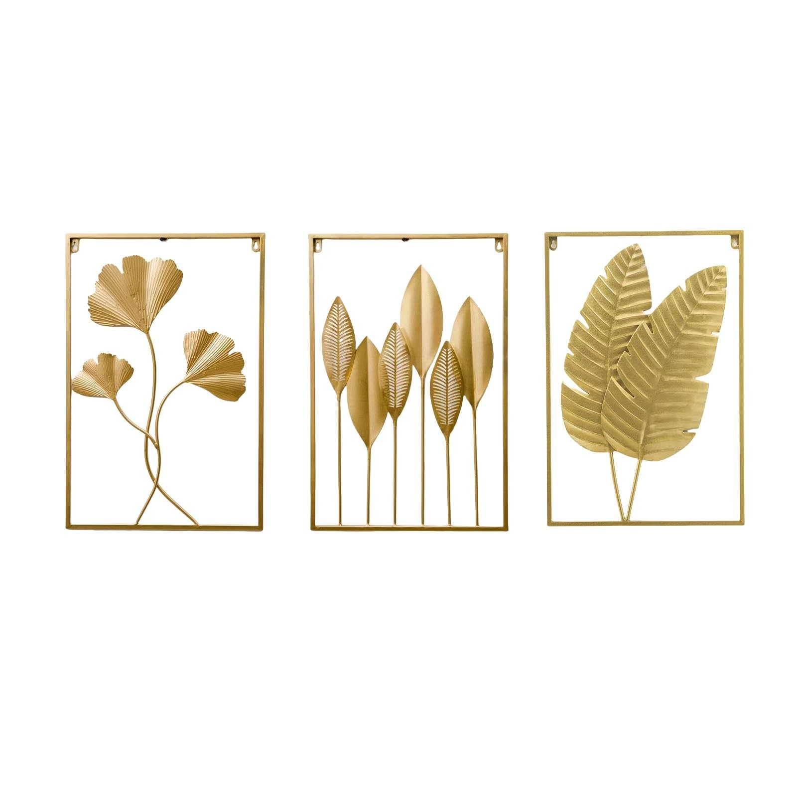 3 PCS Modern Metal Leaf Wall Decor Yellow Large Hanging Art 23.6×15.7 Inch