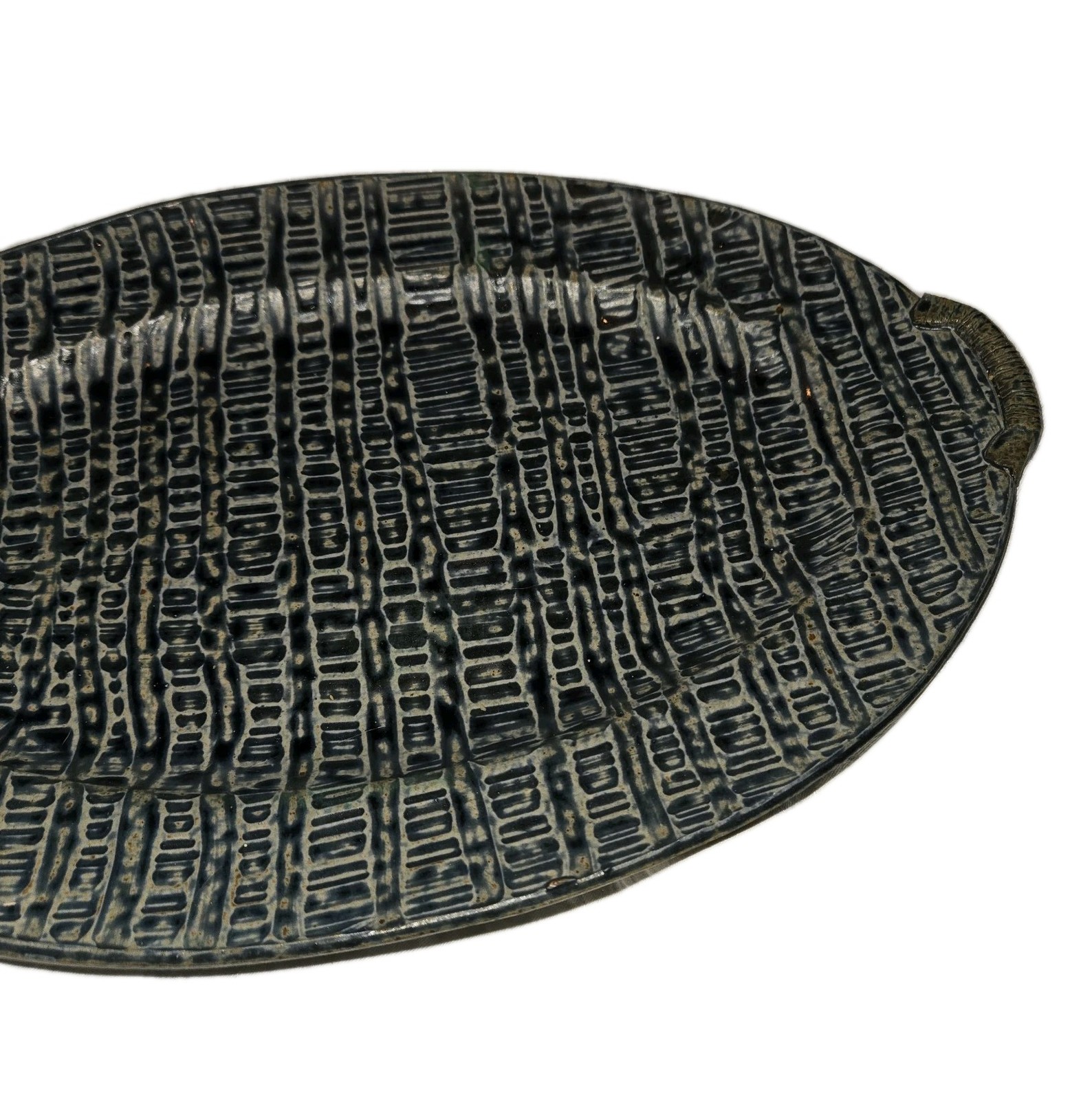 Studio Art Pottery Oval Serving Platter Tray Blue Mosaic Geometric Design Signed