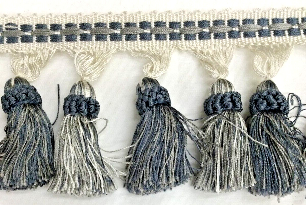 Tassel Fringe Trim 3.5&Prime; for Drapery Curtains Upholstery Pillows/ Blue w White