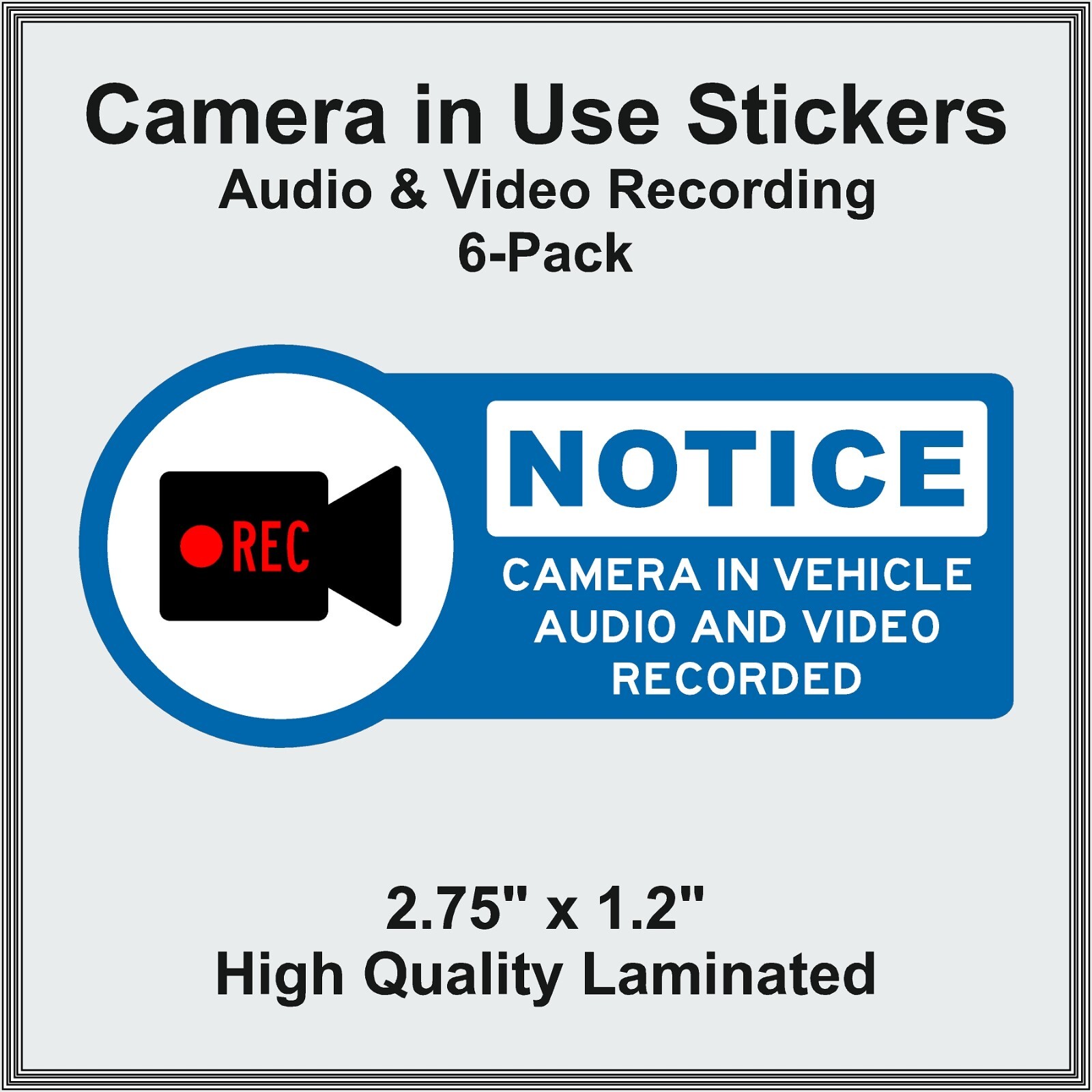Camera in Car Recording Video 6-Pack Decals Blue & White 2.75&Prime; x 1.2&Prime; for Uber