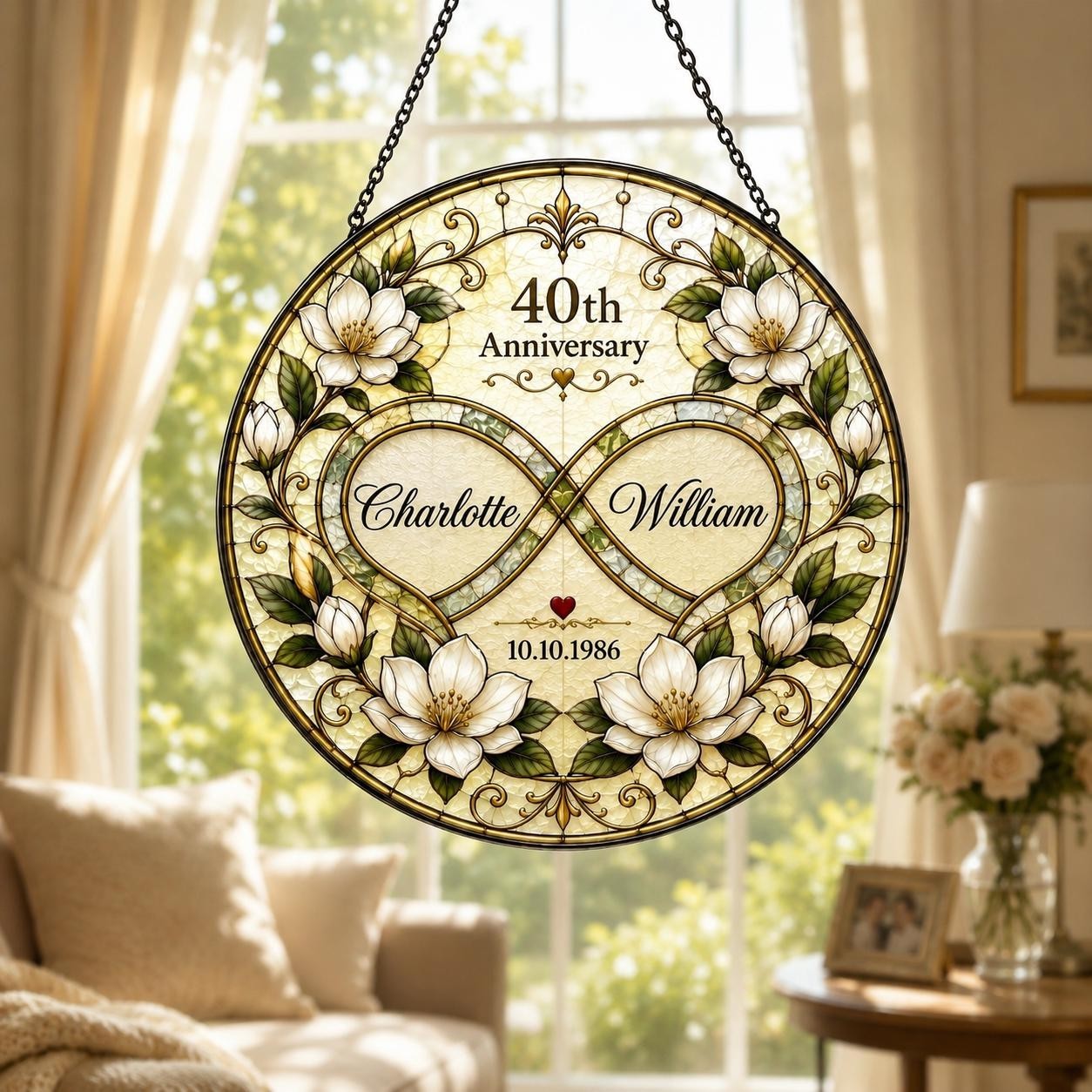 Personalized Anniversary Gift for Couple Glass Suncatcher, Wedding Anni Gift