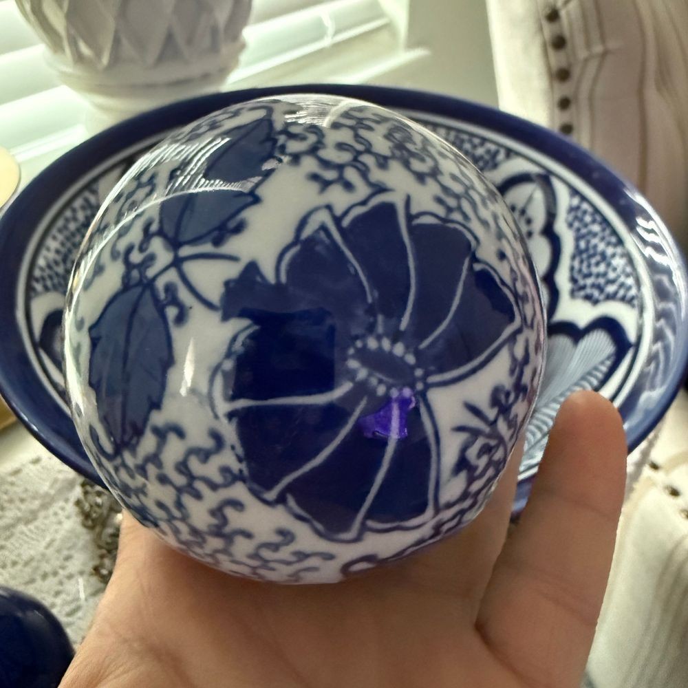 Decorative Balls And Bowl Set of 6 Blue and White Floral Print Home Decor