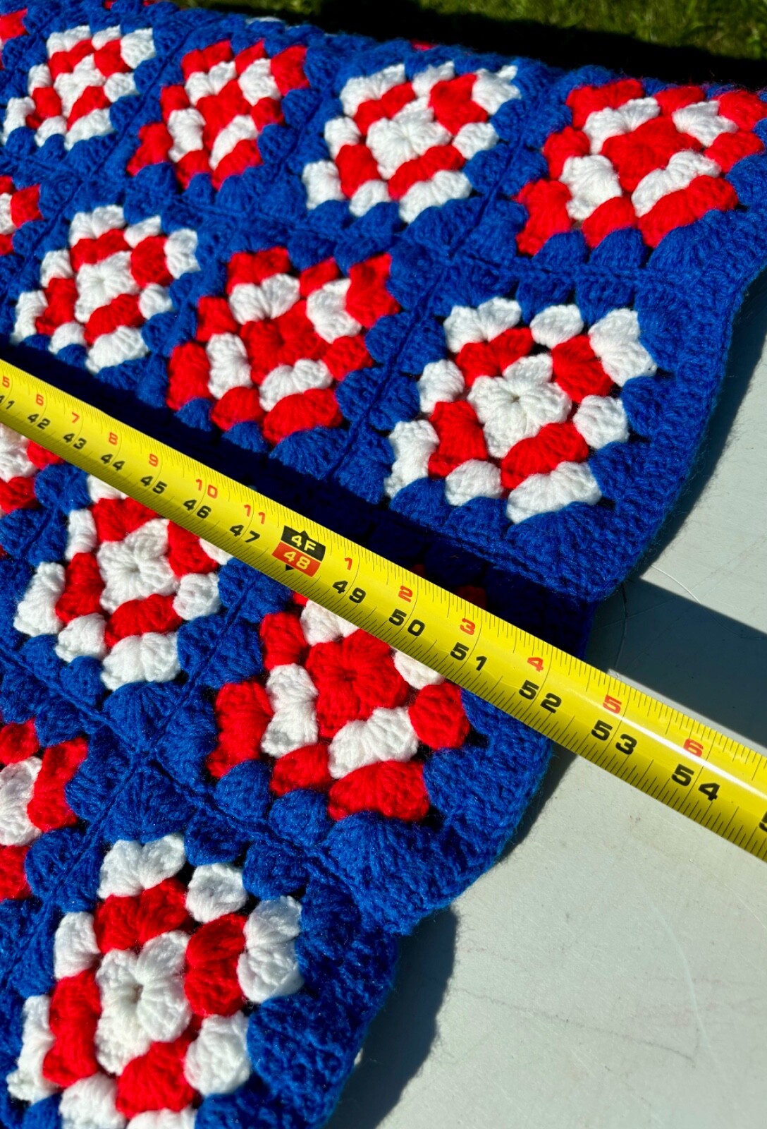 Crochet Granny Square Blanket Throw Afghan 60 x 52 Patriotic Red White Blue