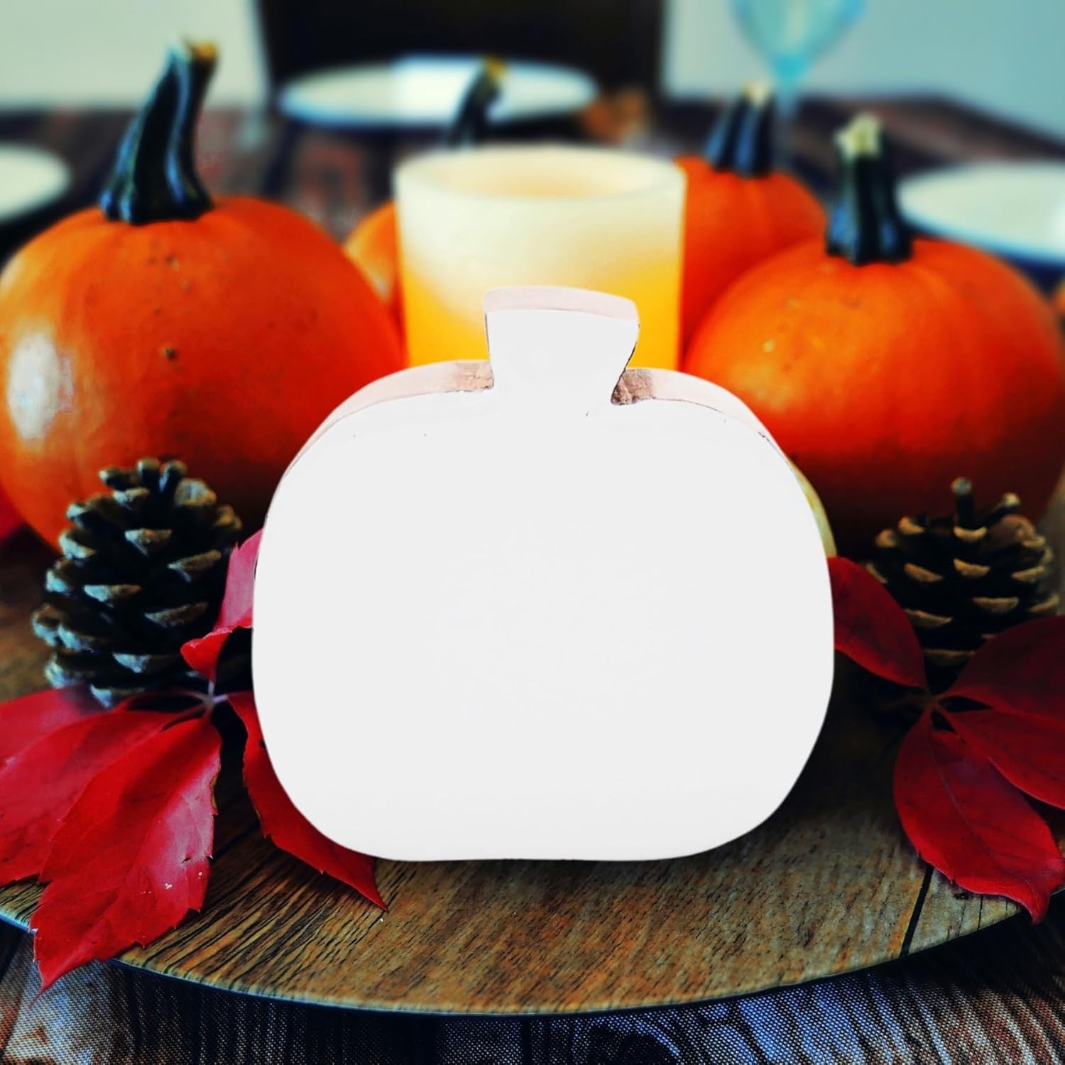 Rustic White Enamel Apple Decor, Freestanding Fall Accent, 4.9 Inches