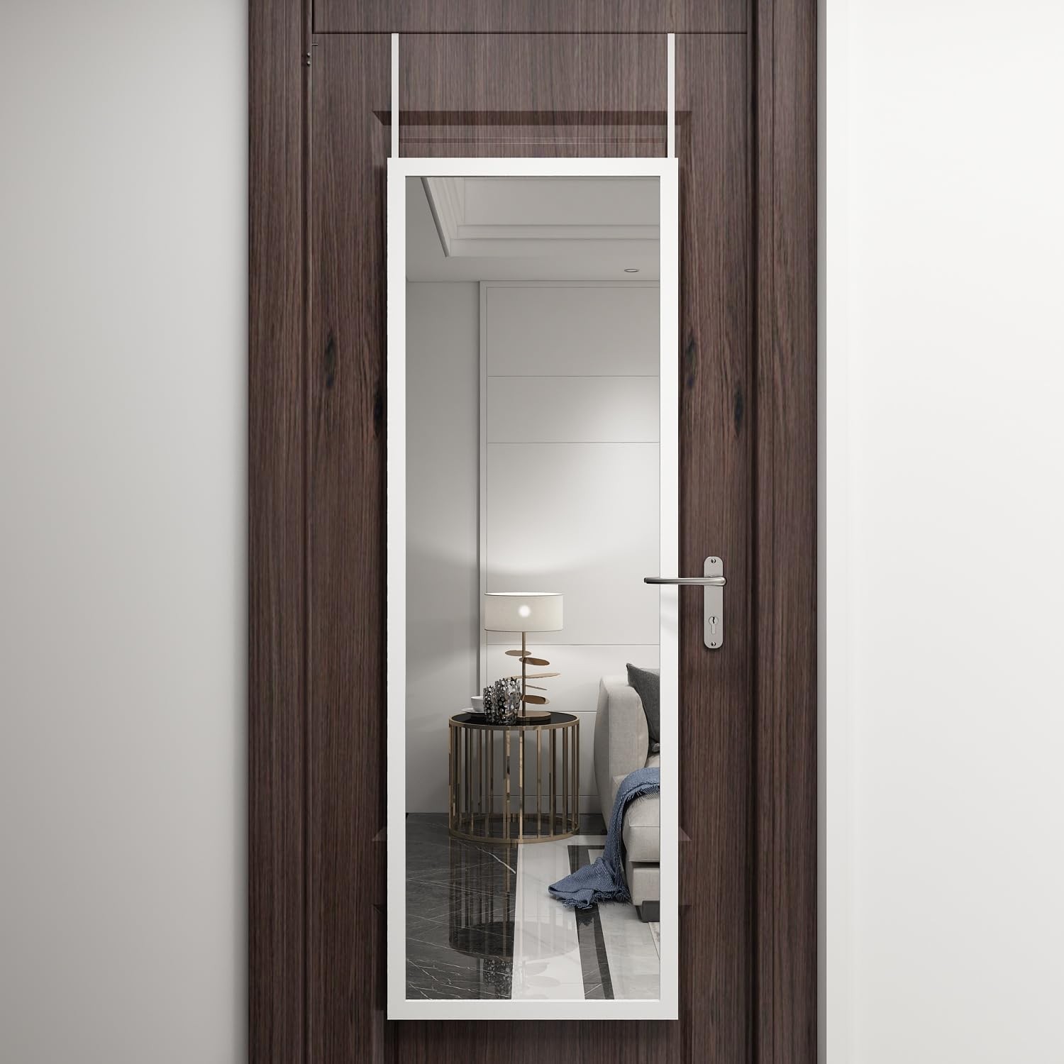 48&Prime; x 16&Prime; Over The Door Full Length Mirror Wall Mounted Hanging with 2 Metal …
