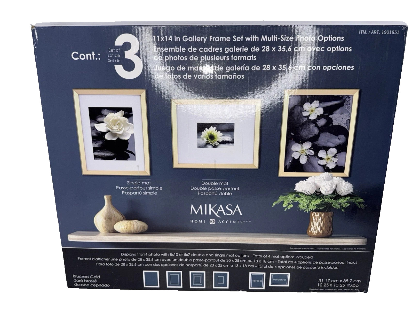Mikasa Home Accents 3-Piece Gold Wall Photo Frame set NEW
