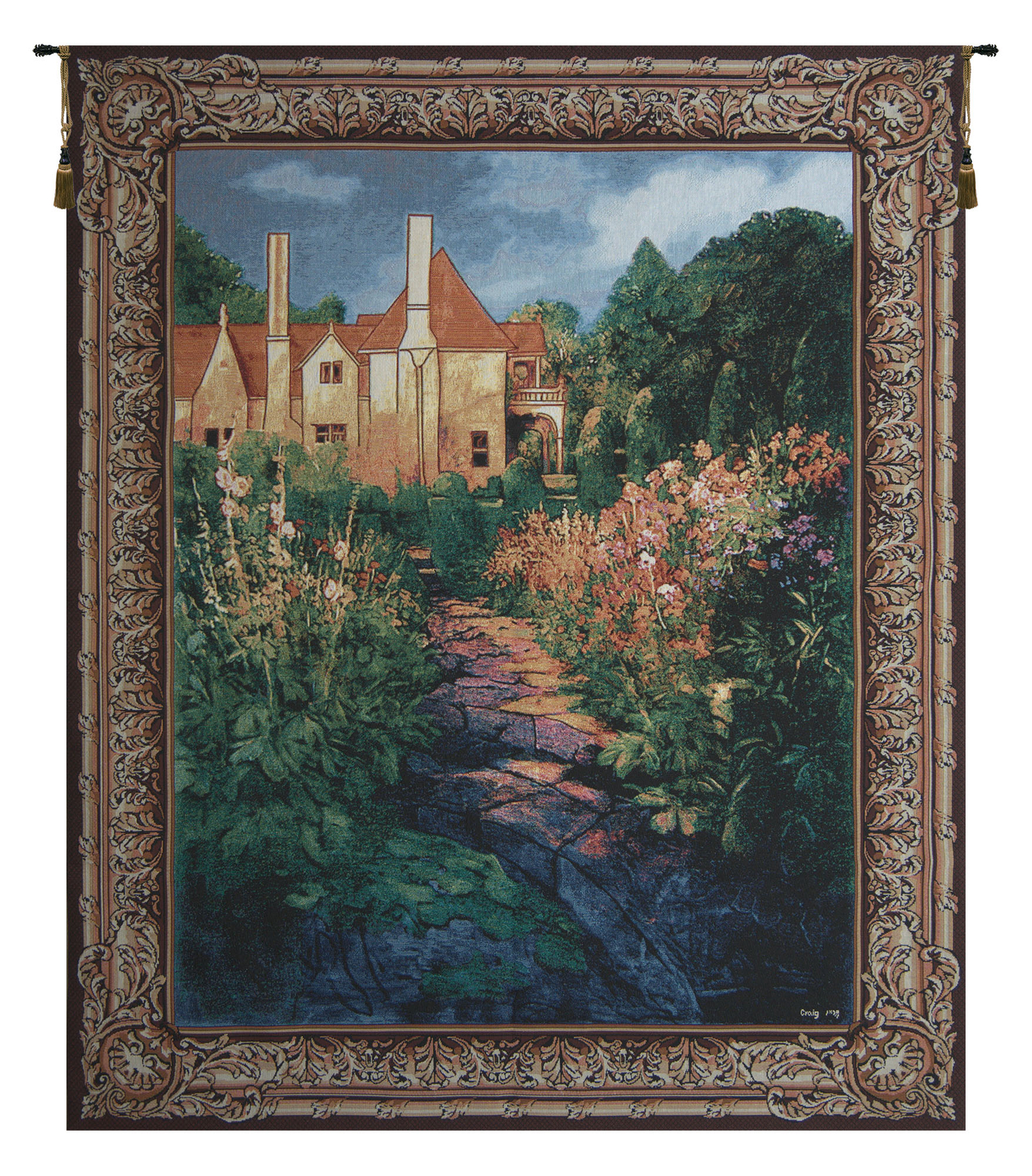 Garden Walk at Sunset Fine Art Wall Hanging Home Decor Woven Tapestry