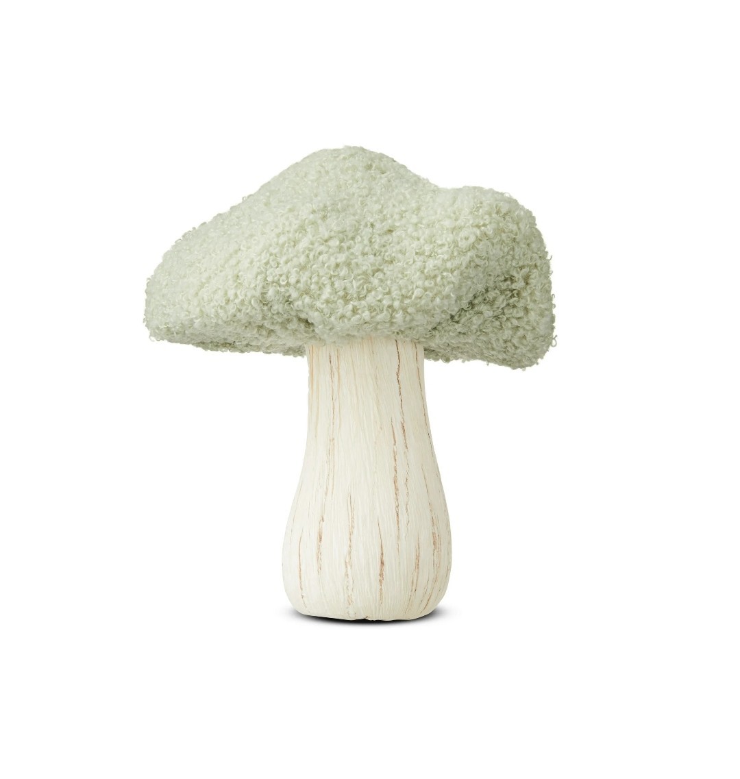 Lot of 2 Easter Spring Summer Fall Green Sherpa Mushrooms Tabletop Decor, 6&Prime;
