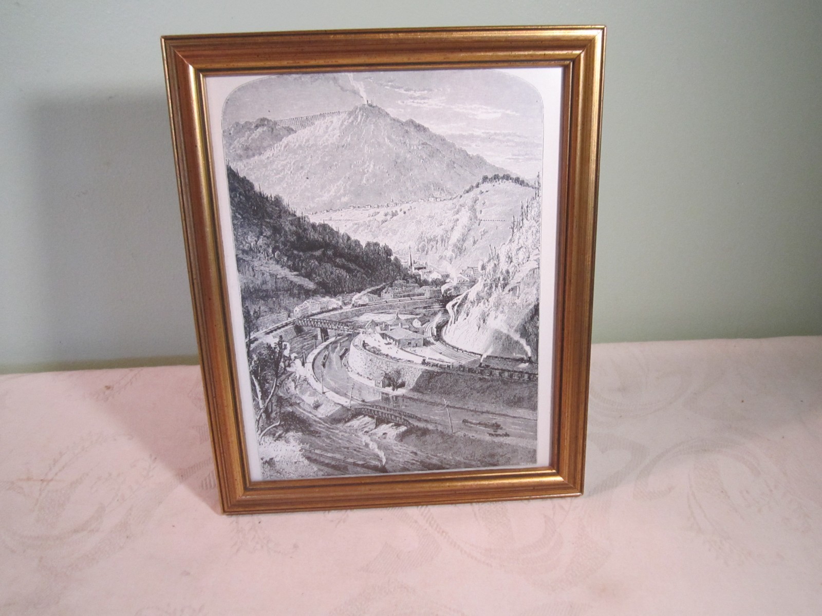 Vintage 1966 Jim Thorpe PA Black and White Framed Drawing Picture Print