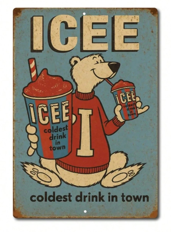 Icee Drink Vintage Sign Retro Metal Wall Decor 12&Prime; X 8  » Slushie Polar Bear