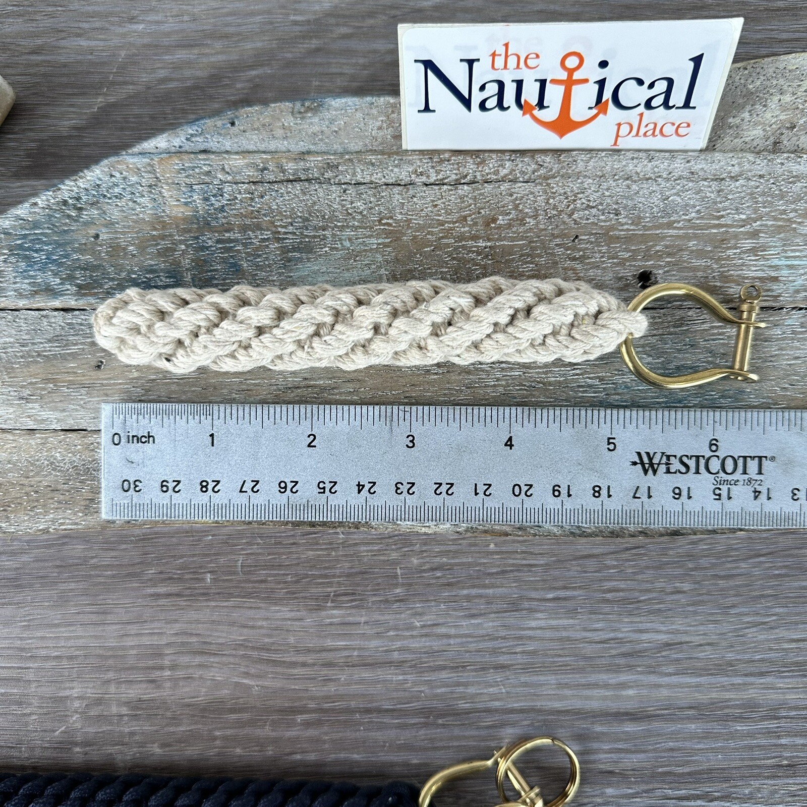 Rope Bell Pull w/ 2 Brass Shackles & Ring, Hand Tied, White, Off White, Natural