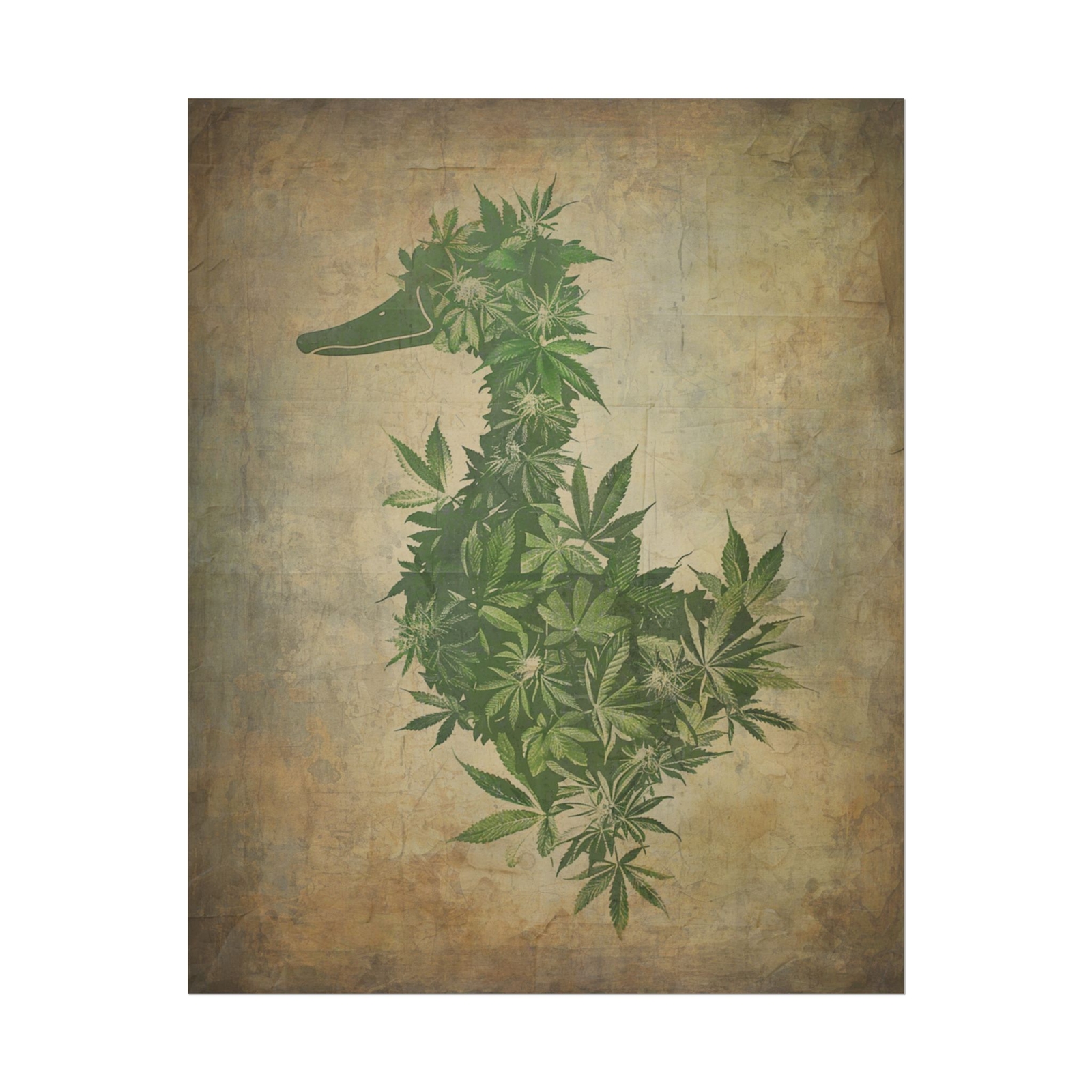 Vintage CANNABIS DUCK 420 Wall Art, Stoner Mallard Poster, Pothead Bird Decor