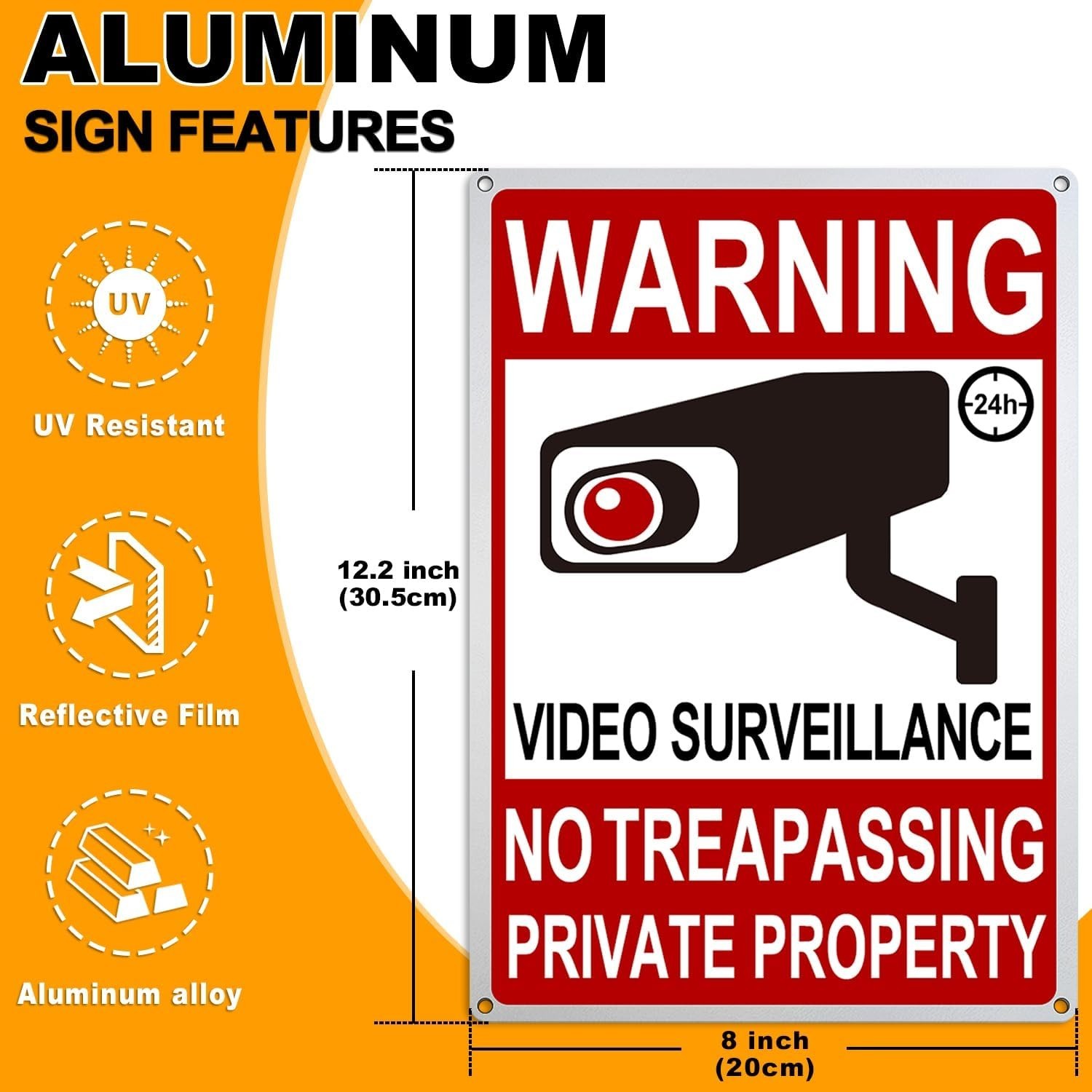 4 Pack Large No Trespassing Signs Private Property, 8X12 Inch Rust Free Aluminum