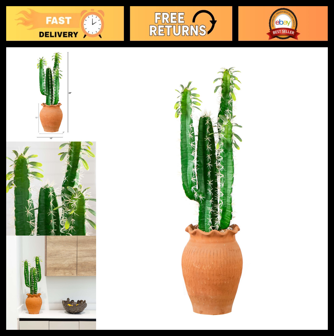 28&Prime; Artificial Cactus in Terracotta Planter – Realistic Faux Succulent Decor
