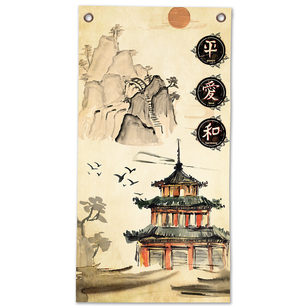 Asian Landscape Mountains – Canvas Wall Scroll Art Poster – 16&Prime; x 32&Prime;
