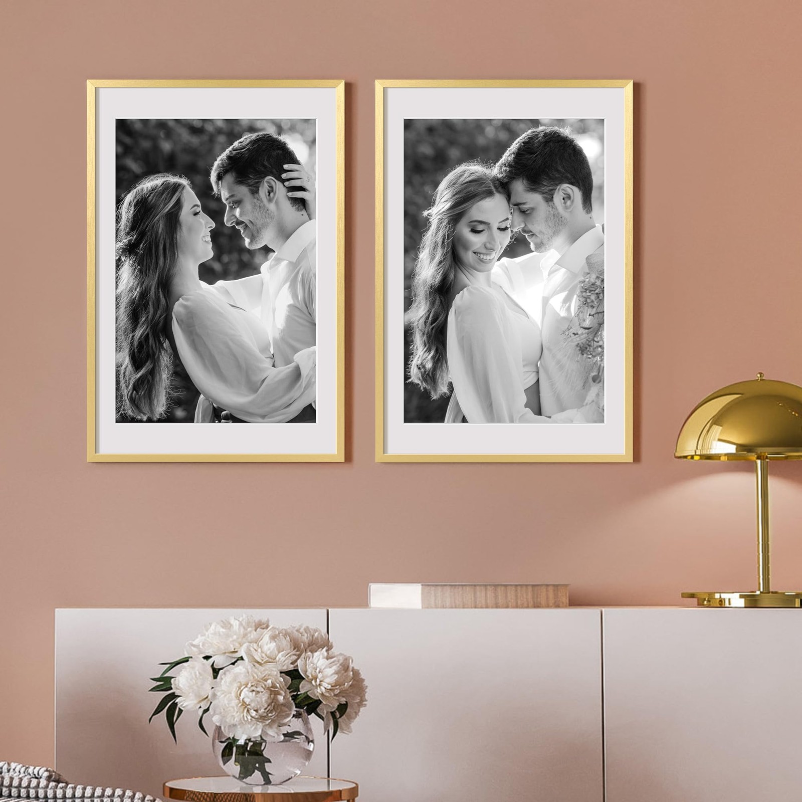 24×36 Gold Wall Hanging Picture Frame Mat or No Mat, Wood 1 Pack