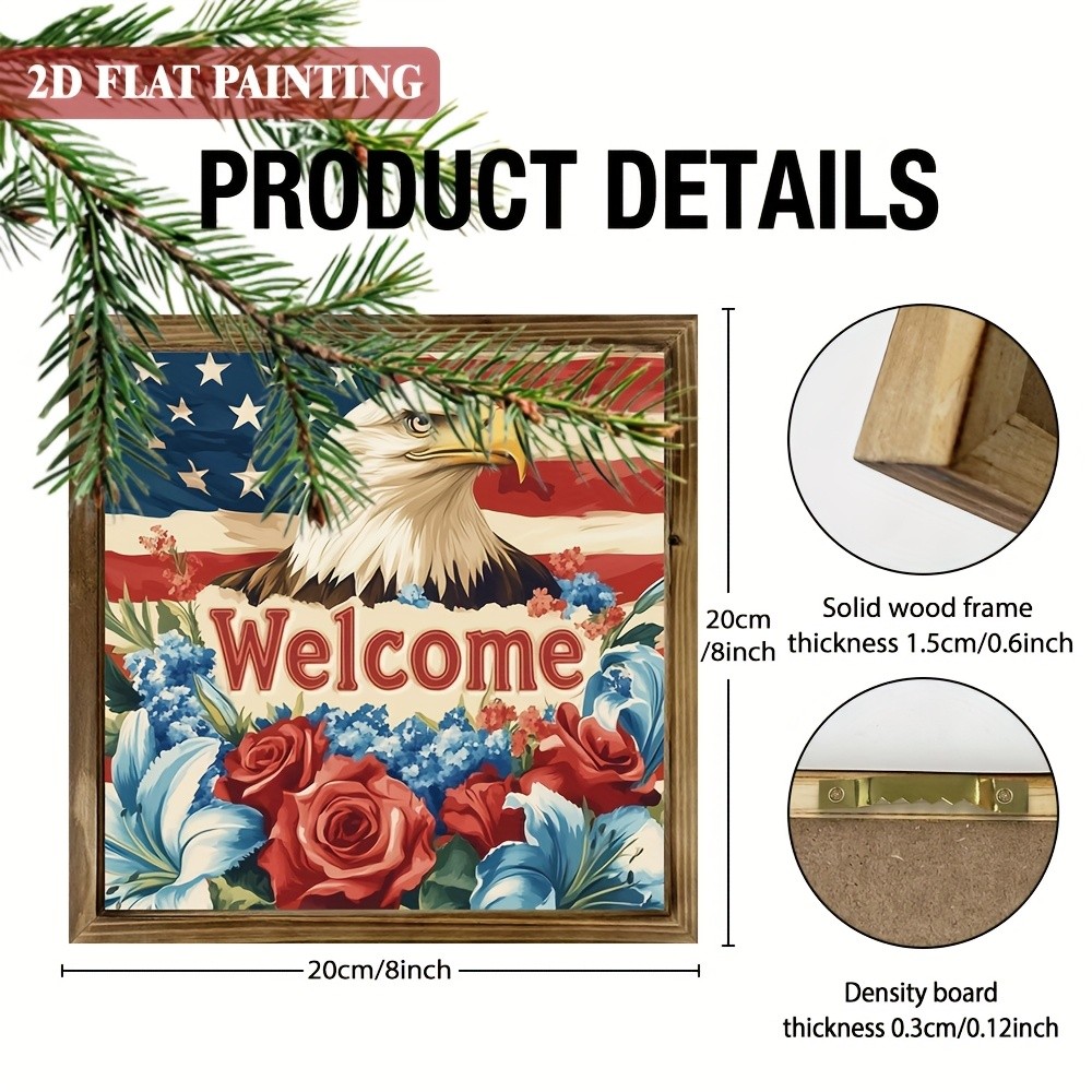Welcome American Eagle with Flowers Wall Art, Farmhouse Patriotic Decor
