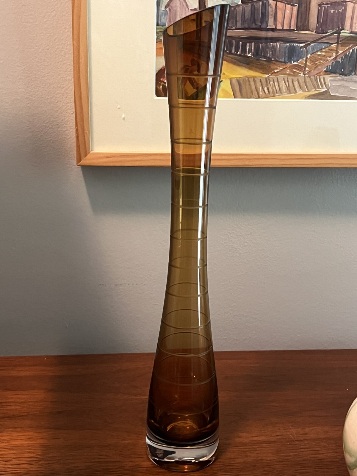 Vintage Mikasa Sienna Enchanted Forest Vase Glass Amber 15” Brown Tall