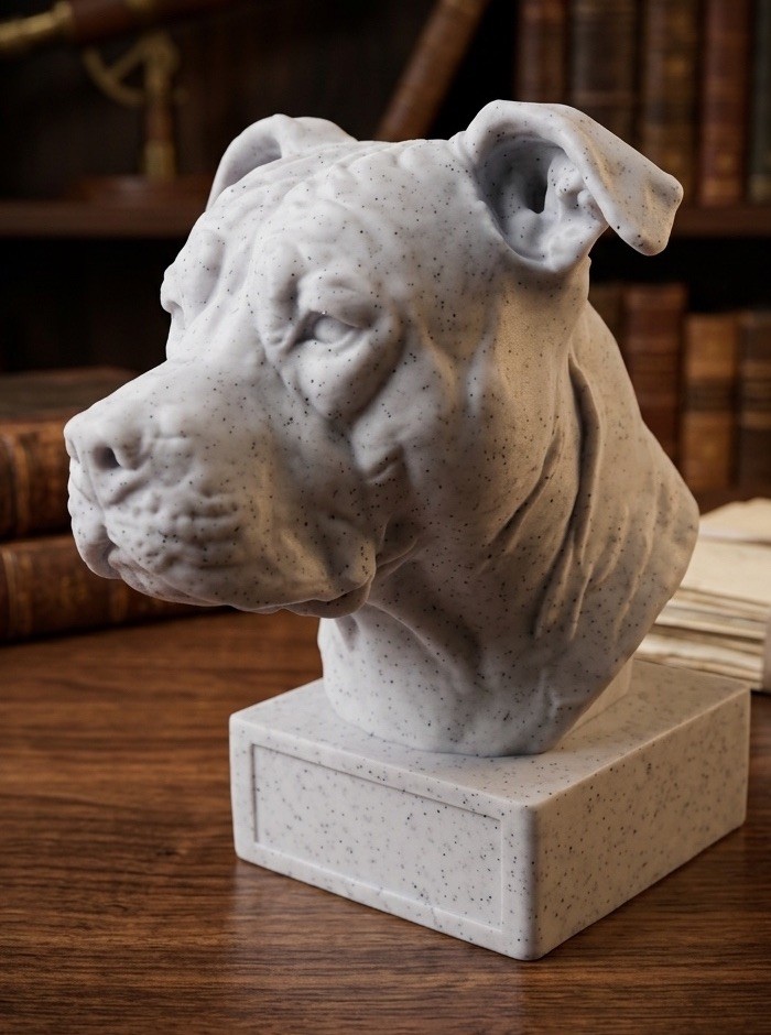 Personalized Pit Bull Statue – Custom Name Engraving – Marble Style Dog Decor