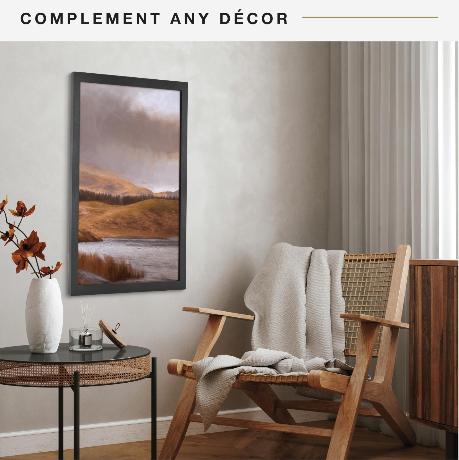 18×24 Black Woodgrain Poster Frame – Vertical & Horizontal Wall Mount for Photos