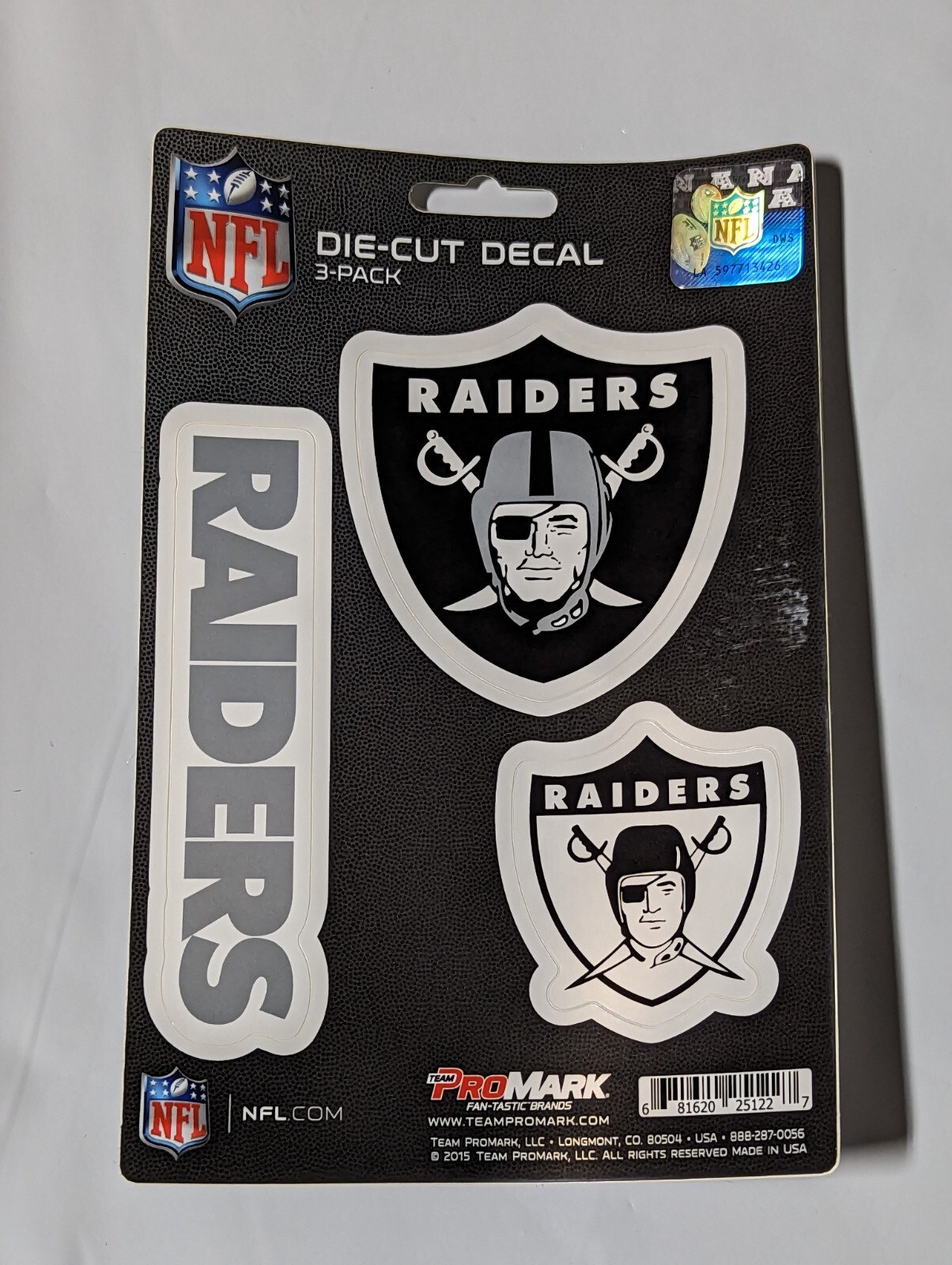 Los Vegas Raiders 3-Pack Die-cut Decals Stickers Sheet Measures 5&Prime; x 7&Prime; New!
