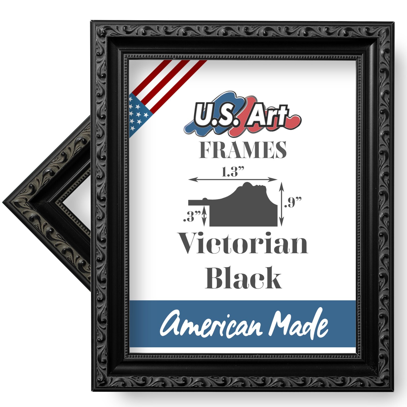 US Art Frames 1.37&Prime; Black Victorian Ornate Solid Hard Wood Picture Frame S-A