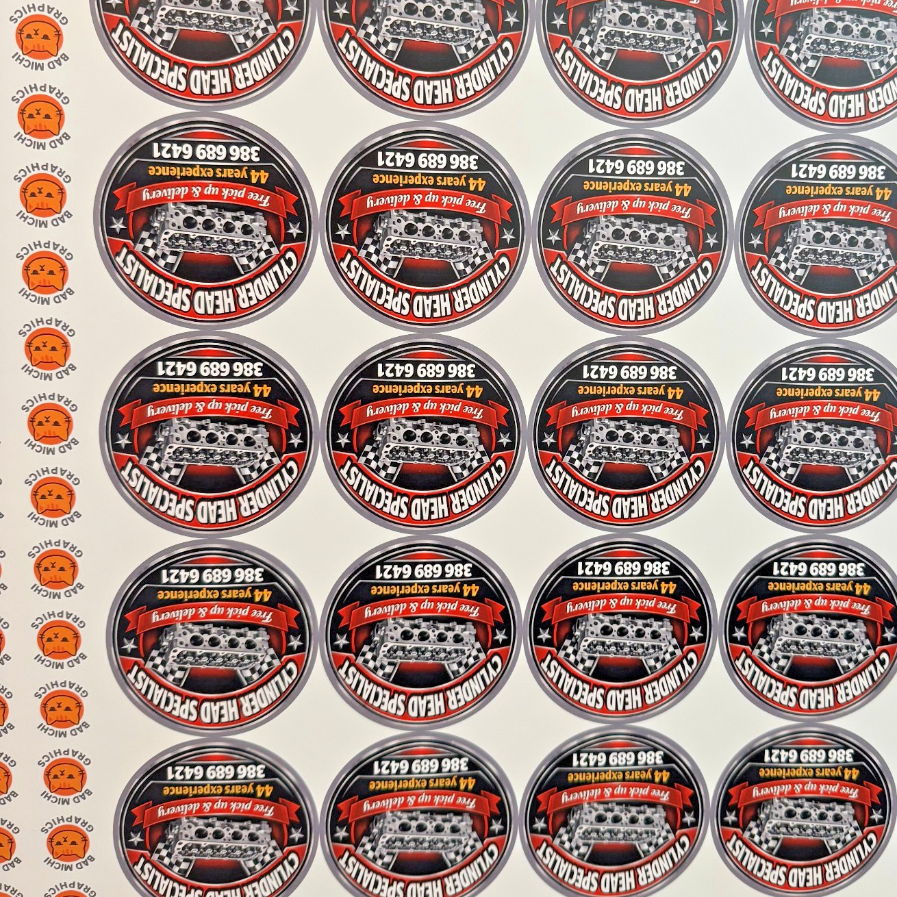 Bulk Custom Laminated Vinyl Stickers – Gloss Printed Multiple Sizes MTO
