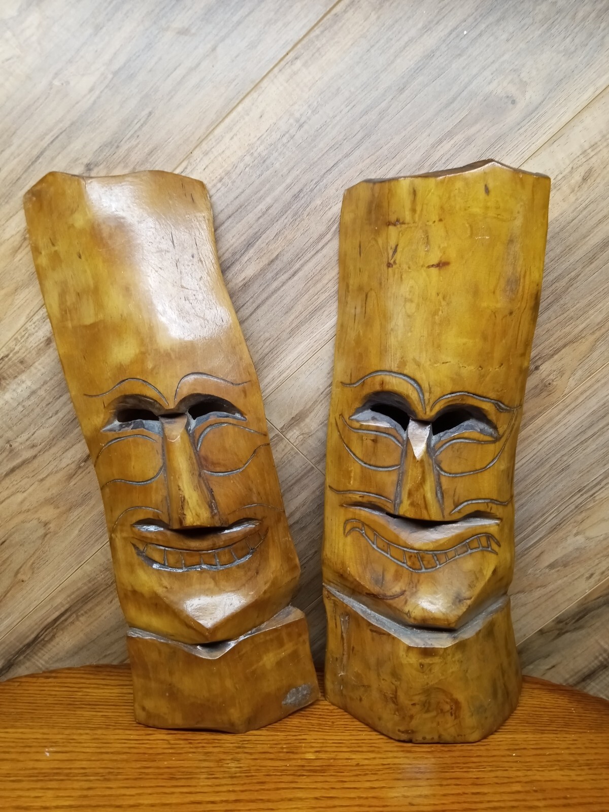 Vintage Carved Wood Mask Wall Hanging 20&Prime; Tall 7&Prime; wide Origin Unknown