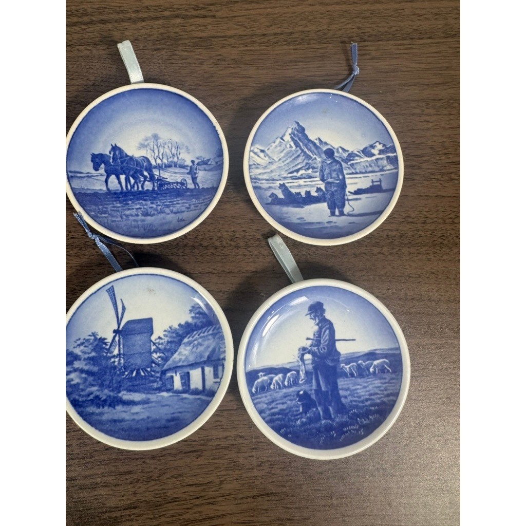 Royal Copenhagen Denmark Blue White Hanging Plates Mini Porcelain Wall Plaques