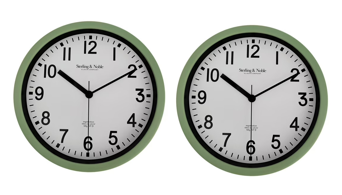 NEW 8.78&Prime; Basic Indoor Analog Round Modern Wall Clock, Sage PACK OF 2