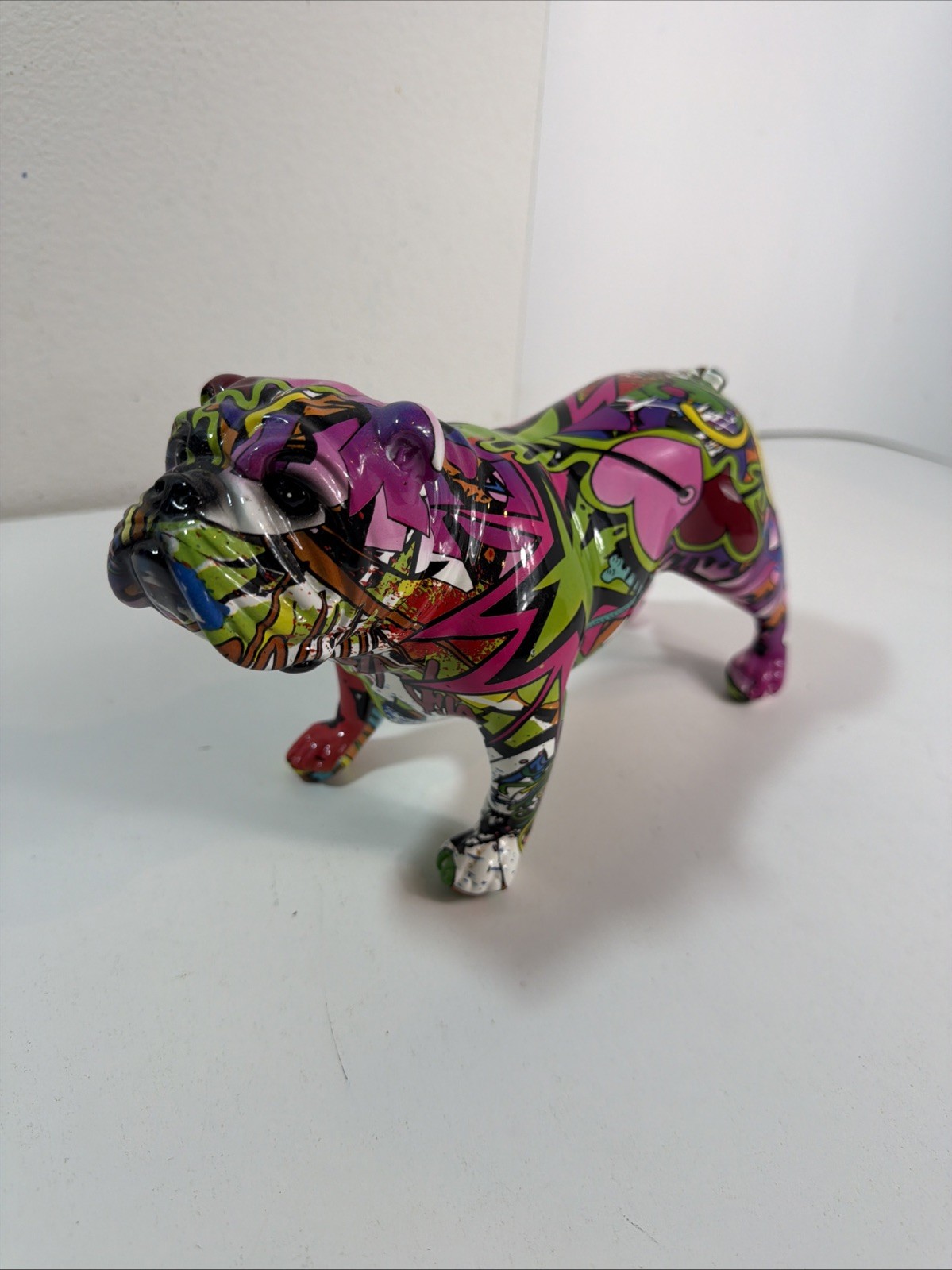 Graffiti Printed Bulldog Dog Figurine Colorful Heavy 10.5&Prime;x6.25&Prime; Resin Statue