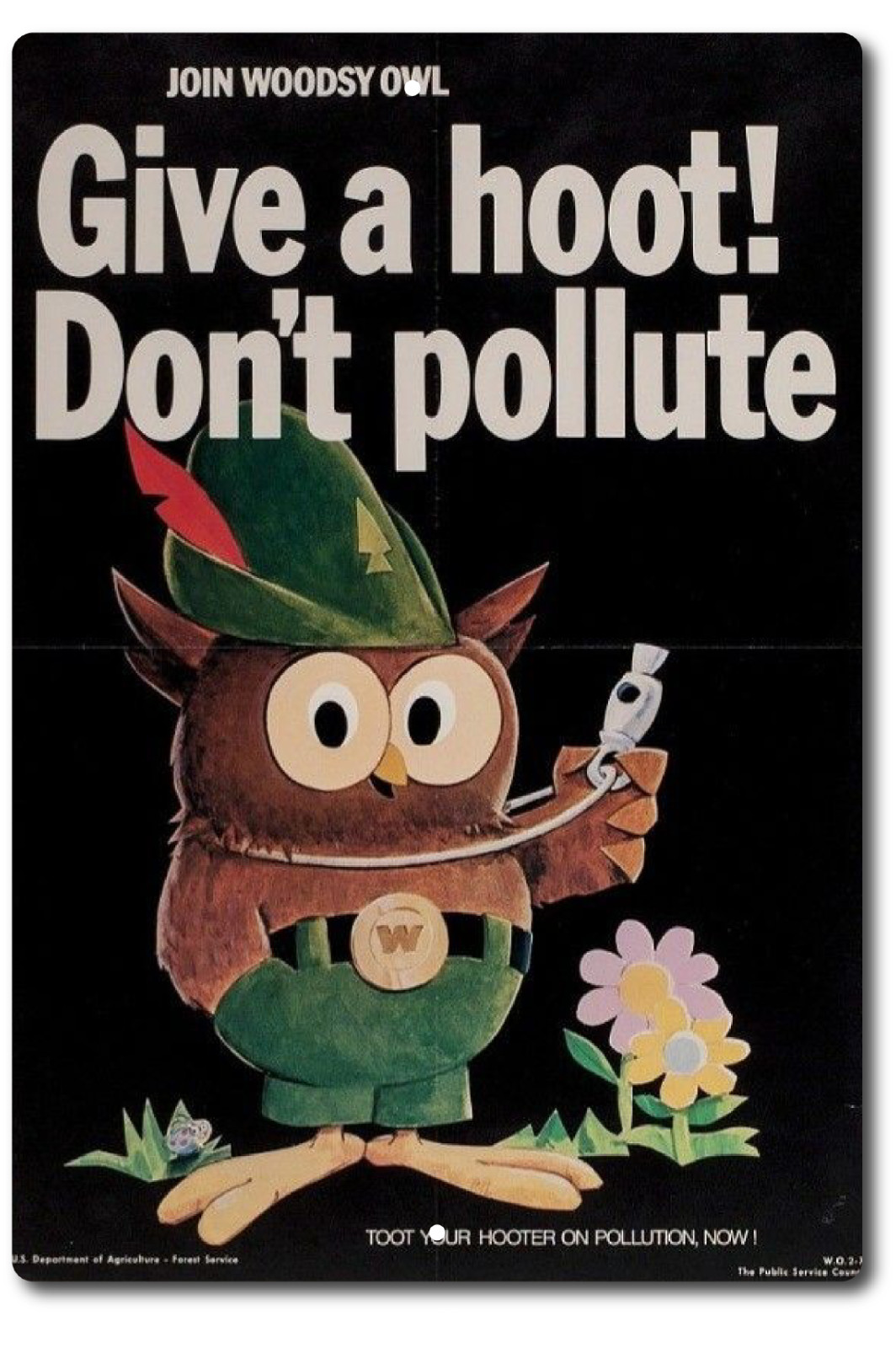 Funny Give A Hoot Don&rsquo;t Pollute Woodsy Owl Sign Aluminum Metal Rustic Garage