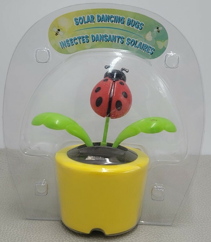 Solar DANCING LADYBUG Yellow Flower Pot TOY Sunlight Powered Dancer BOBBLE HEAD