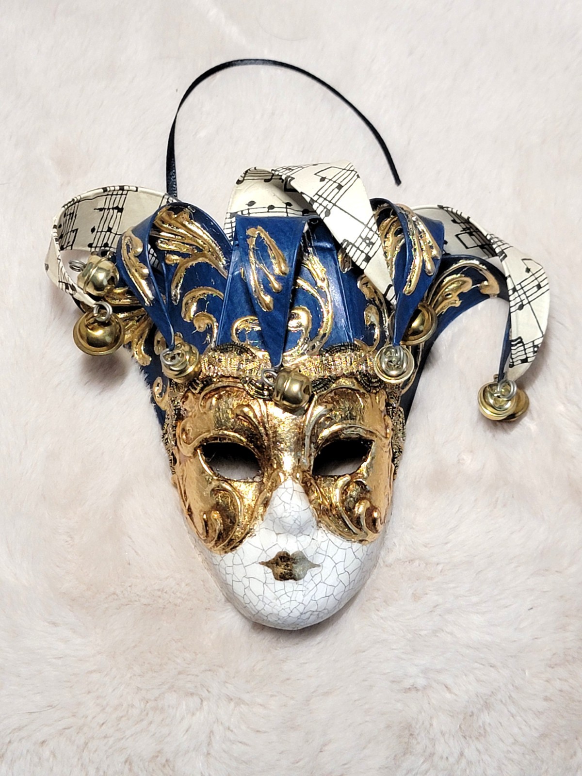 Authentic Kartaruga Venetian Papier Mache Jester&rsquo;s Miniature Mask Gold Blue COA