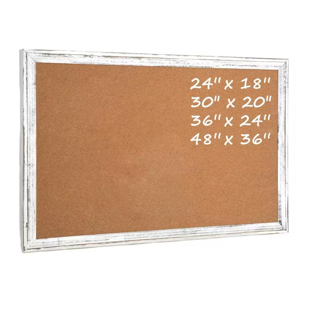 36 X 24 In. Cork Bulletin Board with Rustic White Wooden Frame Hanging Pin Board