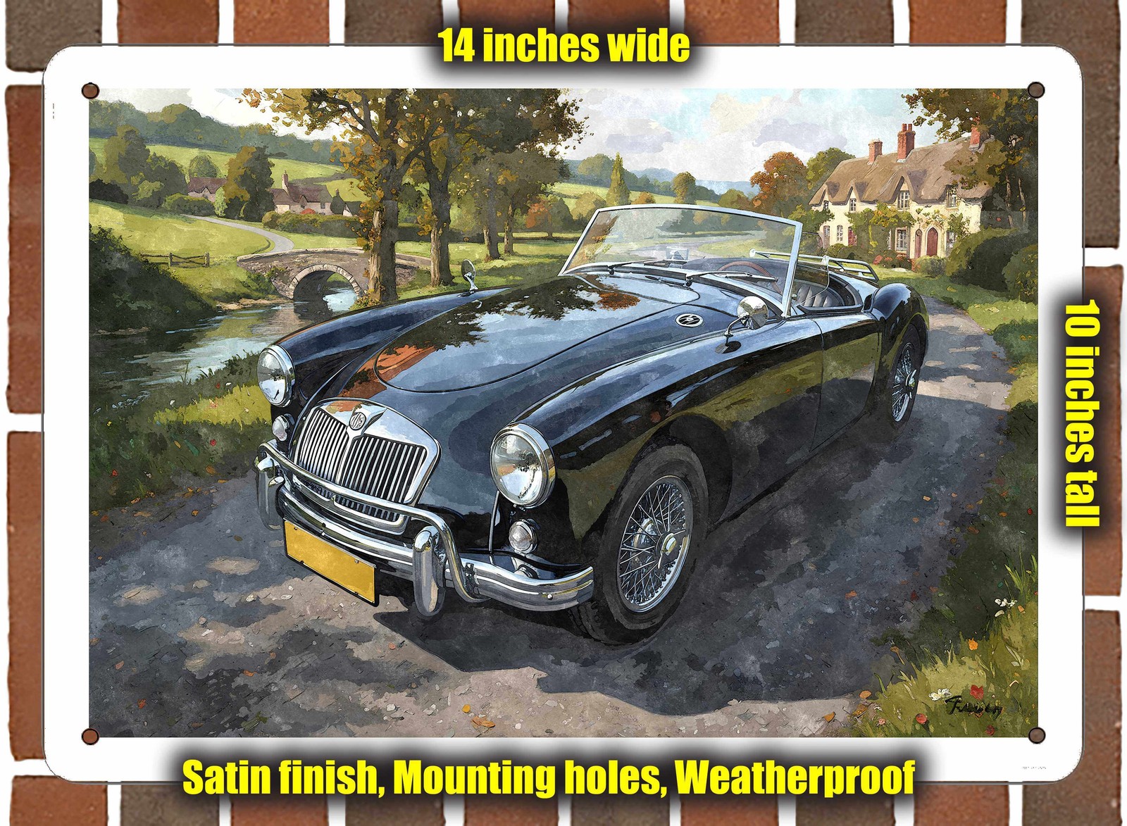 Metal Sign – 1958 MG MGA 1500 Watercolor – 14×10