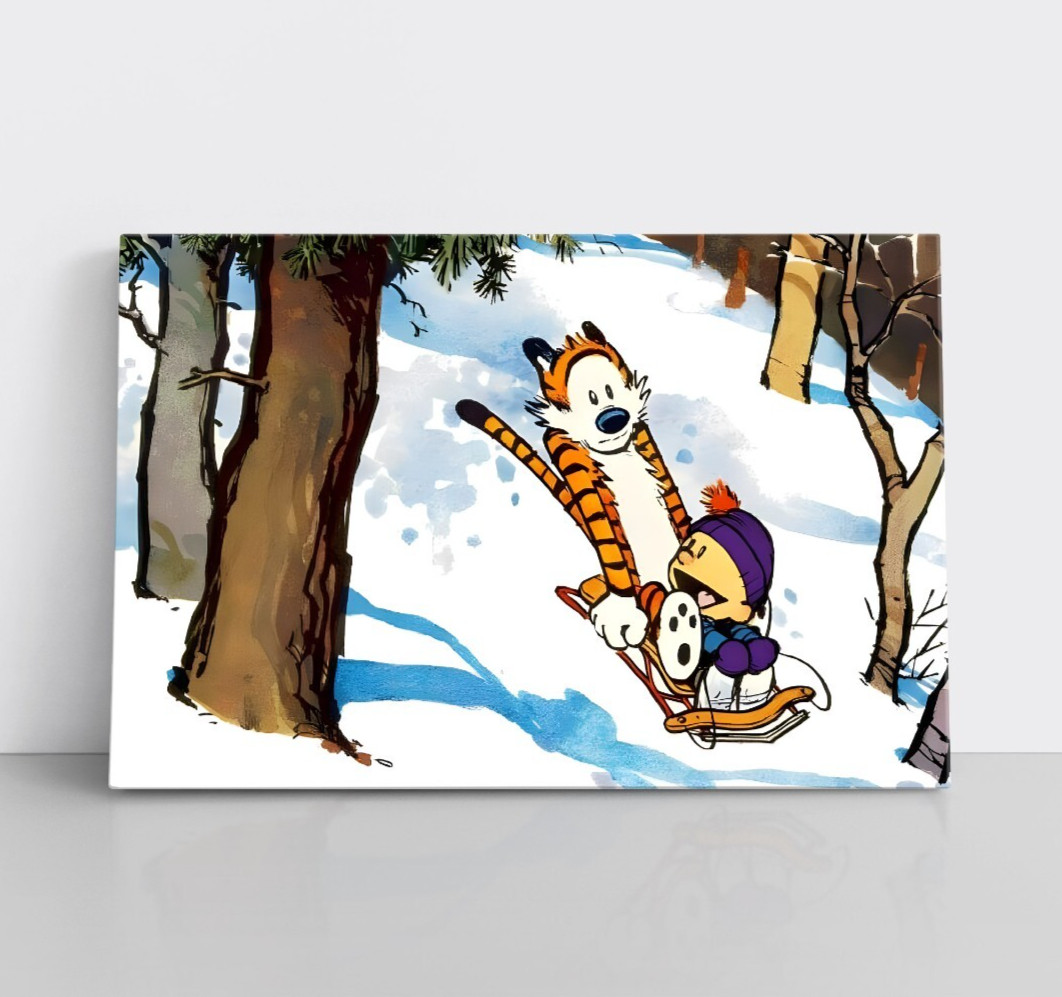 Calvin And Hobbes Framed Canvas Wall Art Print – Kids Cartoon Bill Watterson