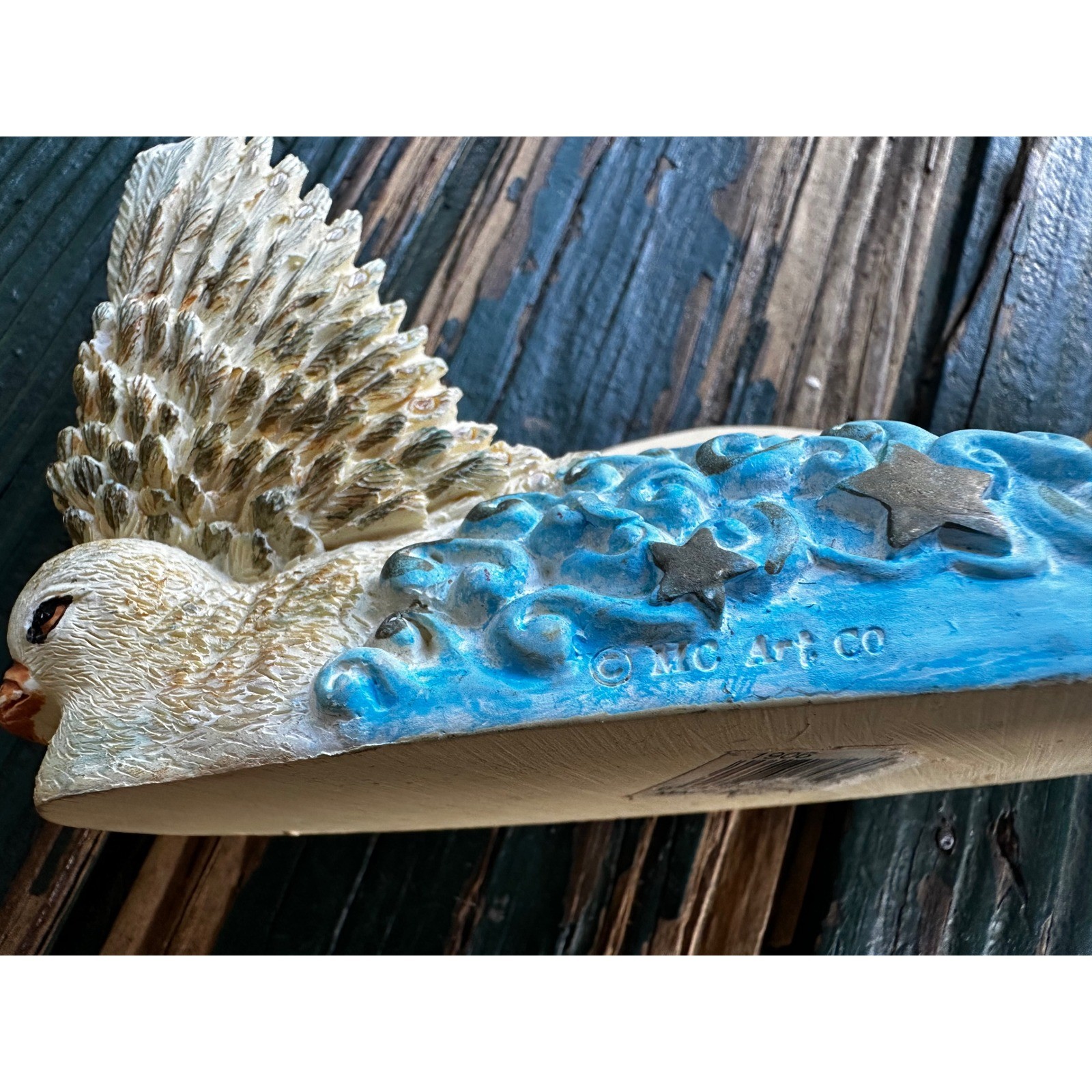 MC Art Co Celestial Dove Bird Cloud Star Resin Shelf Sitter Decor White Blue