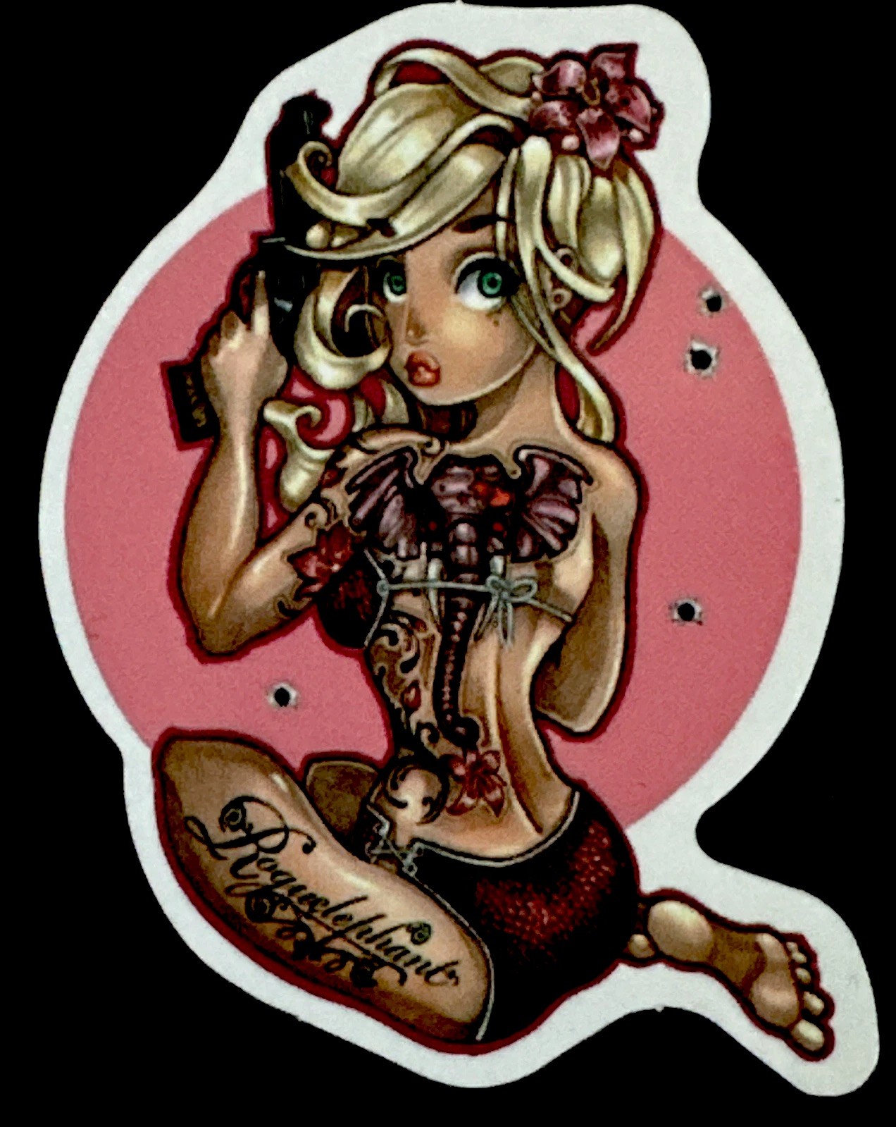 SEXY GIRL STICKER✨💋🌺💋✨2 1/2” X 2”✨GLOSSY✨CUTE TATTOOS🔥✨BLONDE HAIR✨🩷❤️‍🔥💫