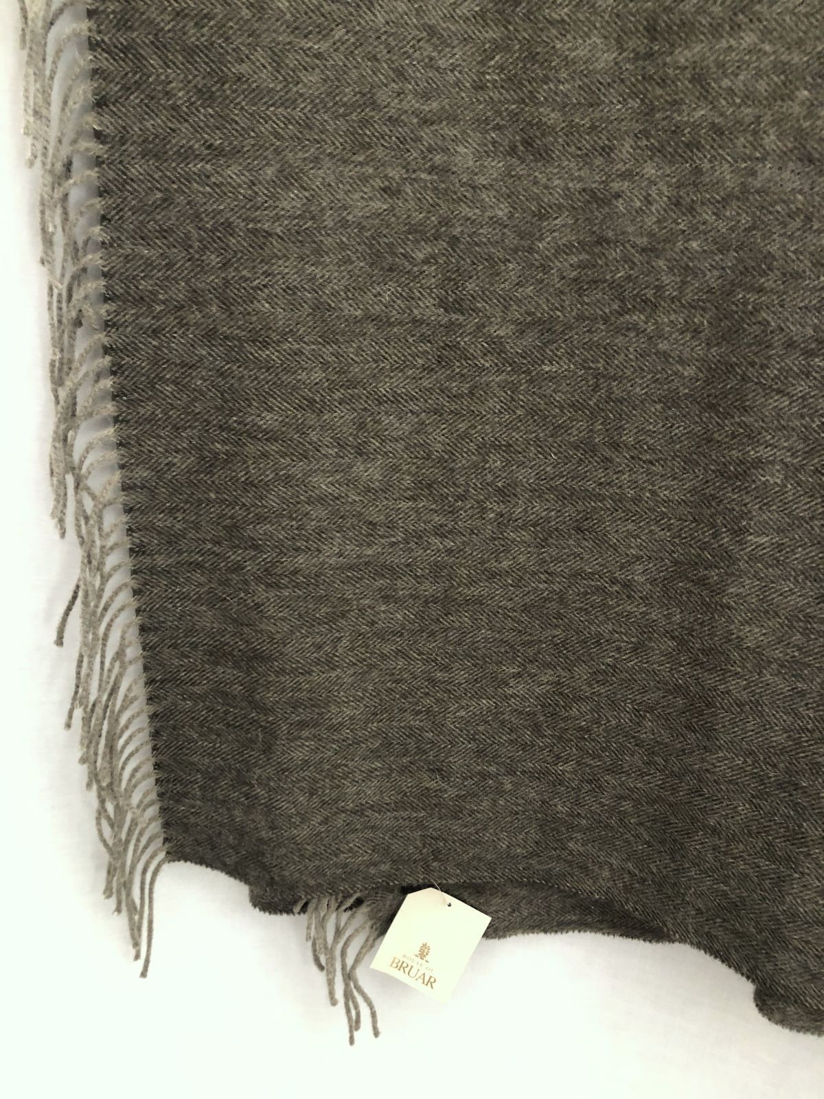 House Of Bruar Herringbone Lambswool Throw Blanket Dark Olive -Made in Scotland