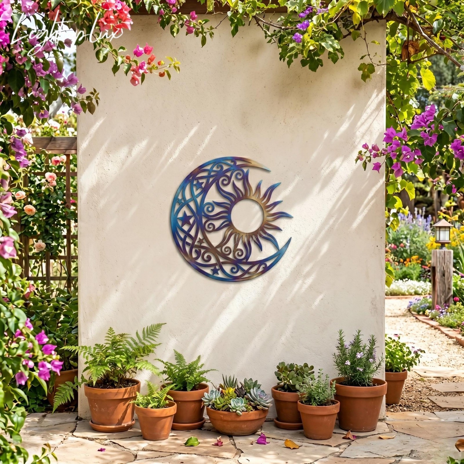 Fire-Roasted Metal Sun and Moon Wall Art – Southwestern Celestial Patio Decor