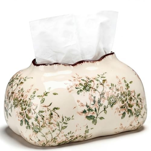 Vintage Floral Ceramic Tissue Box Cover Chinoiserie Decorative Tissue Holder