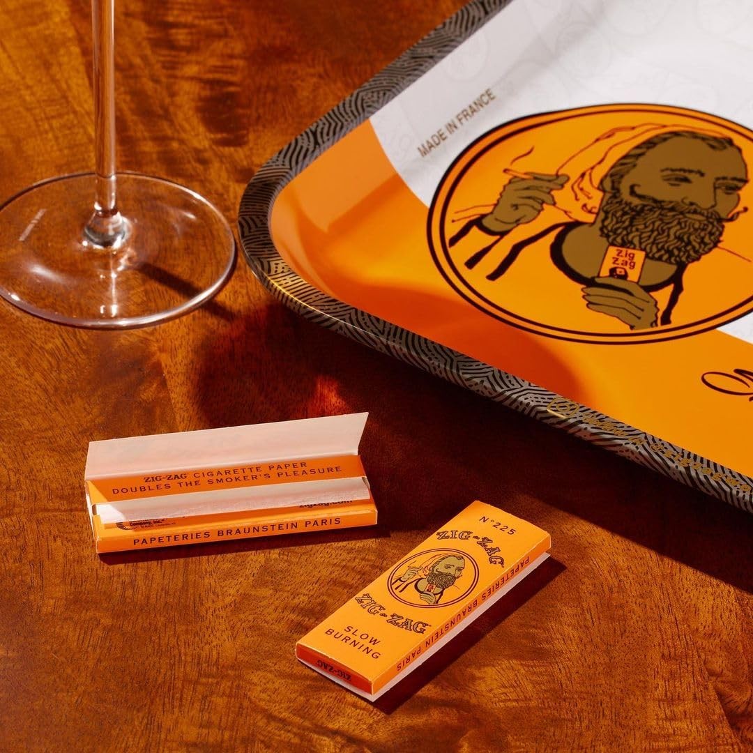 Metal Rolling Paper Tray Small 10.75&Prime; x 6.5&Prime; Classic Orange Elegant Design