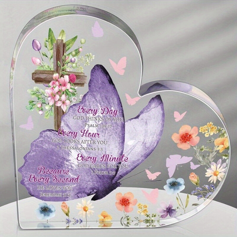 Heart Acrylic Ornament Christian Cross Bible Verse Design Easter Decoration