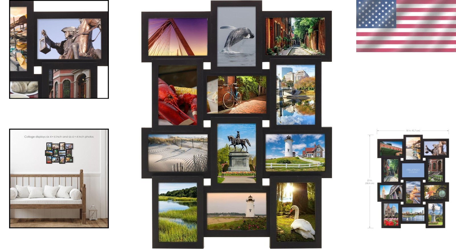 12-Opening Wall Mount Collage Frame – 4×6 & 6×4 Photos in Bold Black Finish