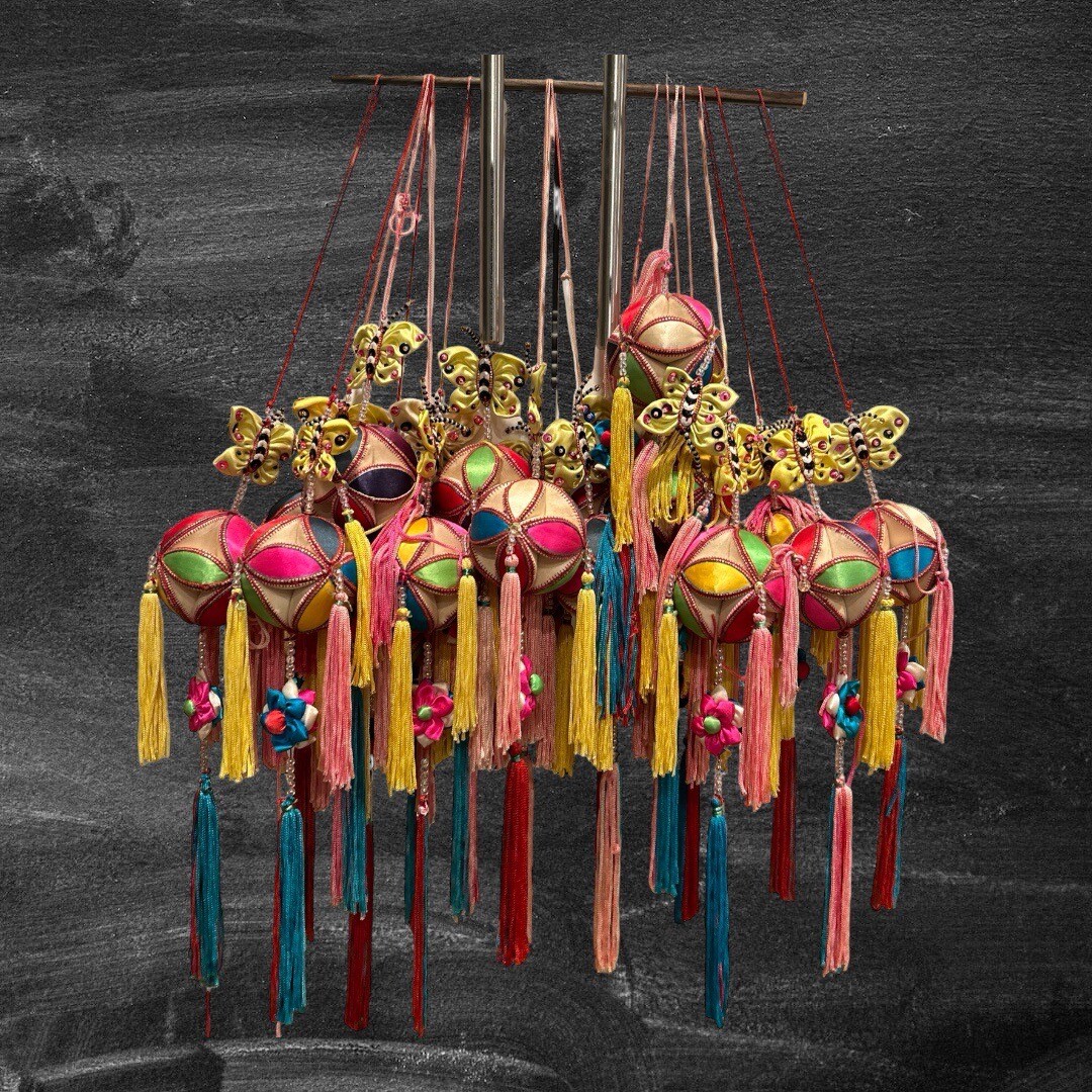 Vintage Asian Home Decor Wall Hanging Butterfly Ball Ornament Handmade Colorful