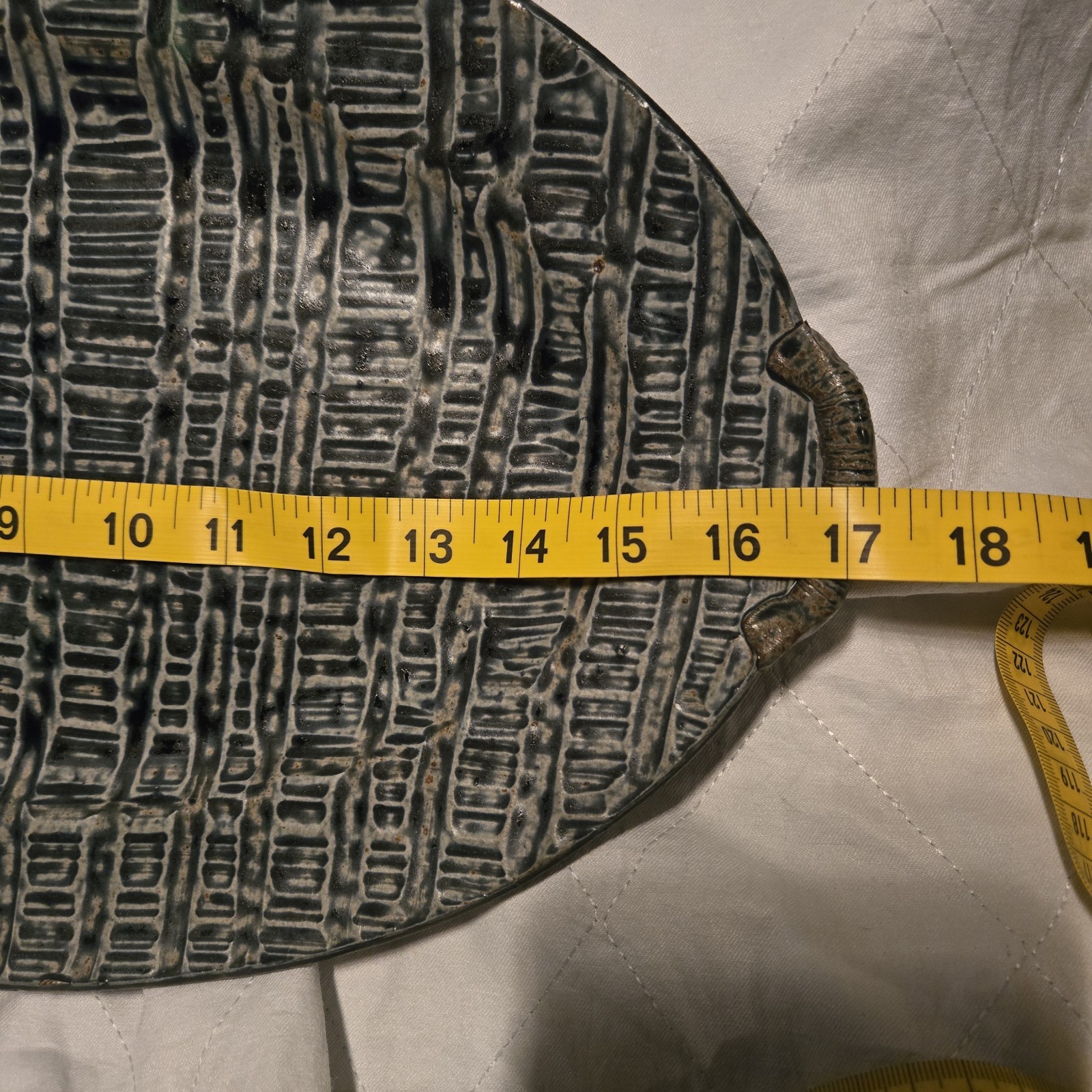 Studio Art Pottery Oval Serving Platter Tray Blue Mosaic Geometric Design Signed