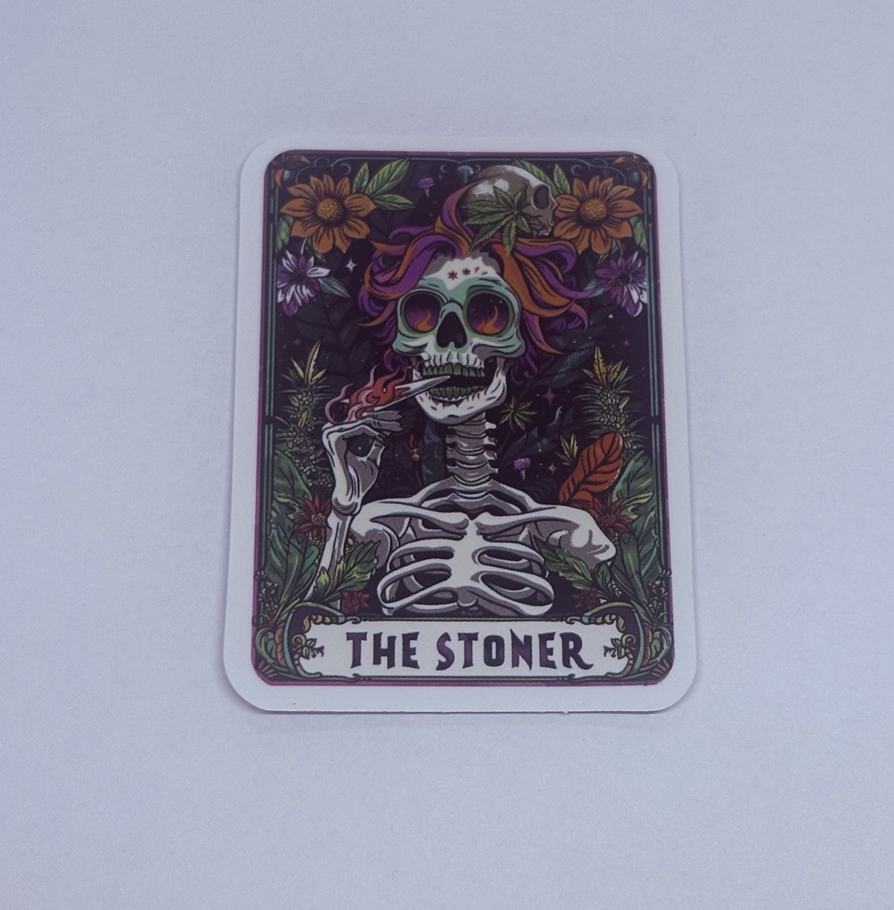 Skeleton “Stoner” Tarot Sticker Decal Flowers Humor Gothic Art Vinyl Journal Tc9