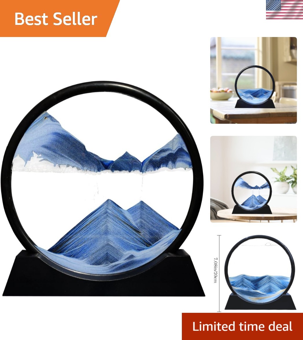 Unique Round Glass Sand Art Picture – 3D Flowing Sand – 7” Relaxation Gift